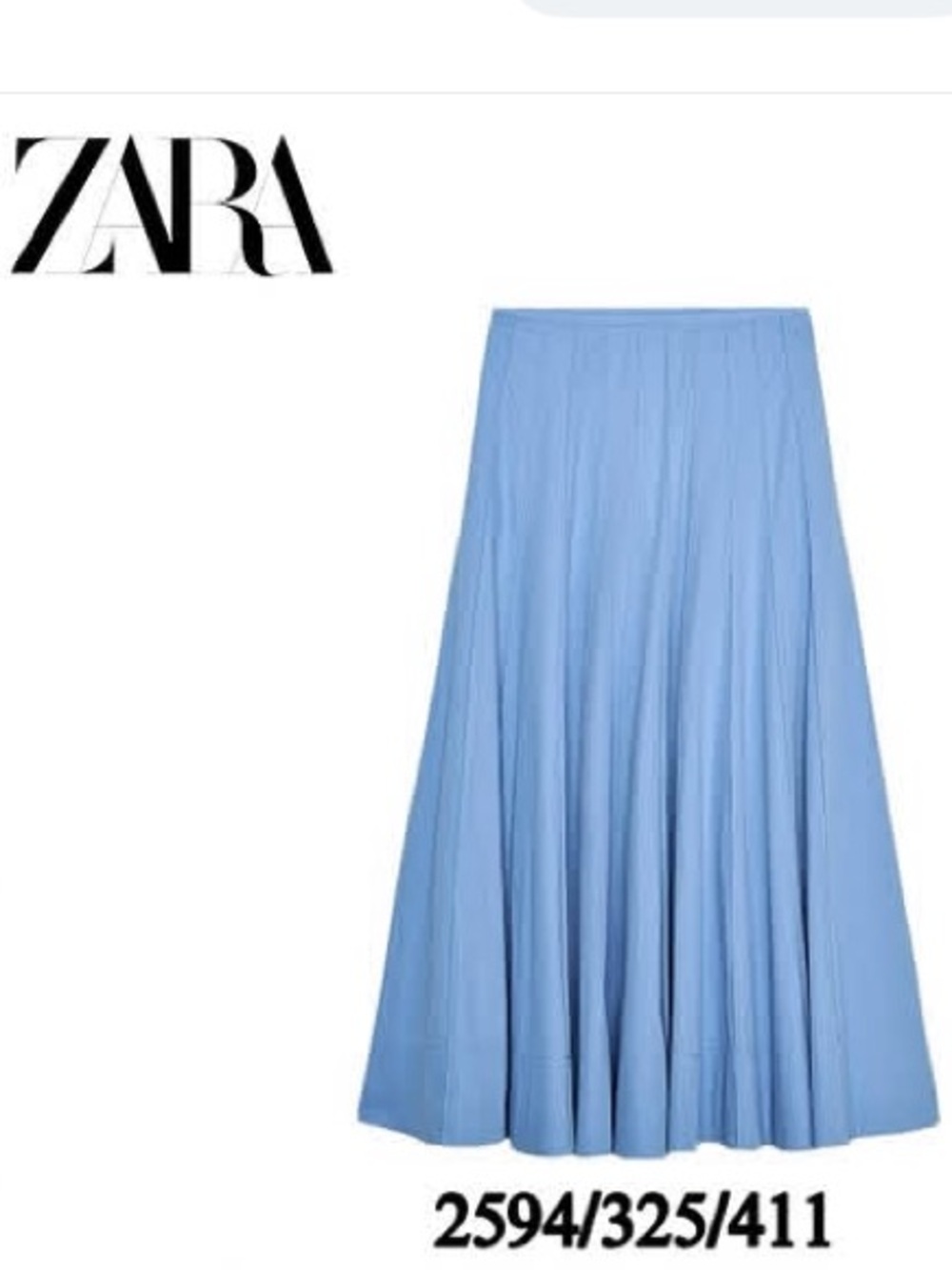 Zara NWT ZW Collection blue pleated midi skirt 2594/325 - Picture 3 of 8